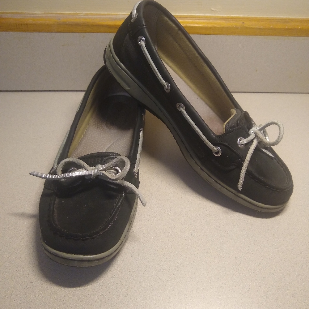 Sperry Top Sider ladies size 7.5M, black deck shoes